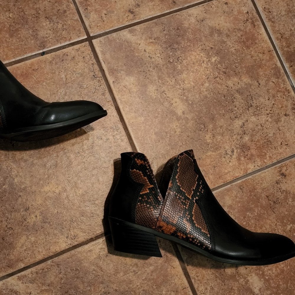 Two tone animal print booties